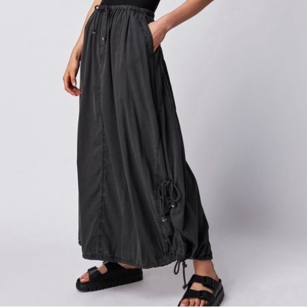 Free People Charcoal Black Drawstring Maxi Skirt